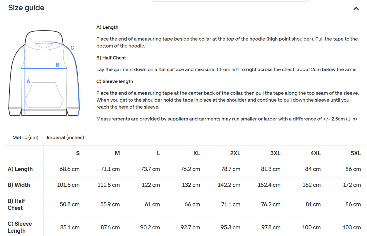 Hoodie Sizing