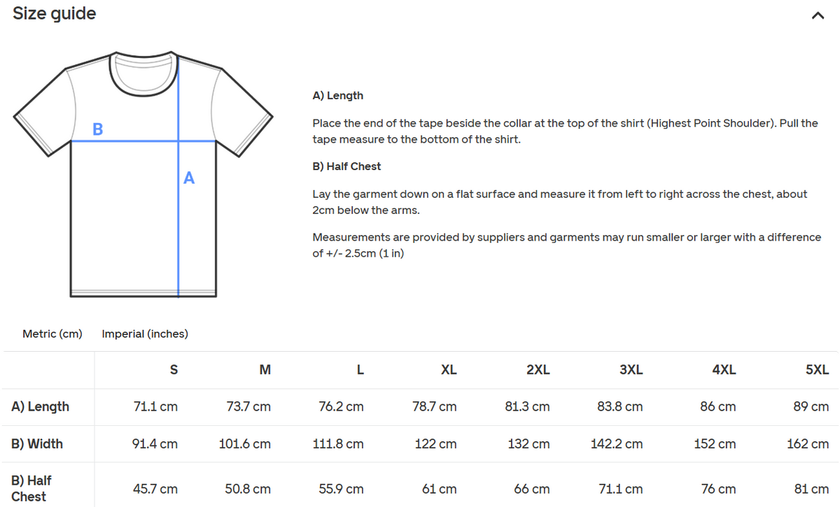 T-Shirt Sizing